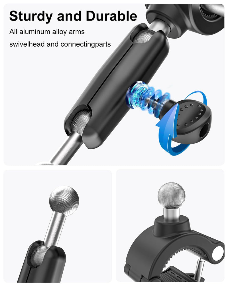 Truck Phone Mount for A Pillar Grab Handle [Anti-Shake] Metal Adjusting Arm Phone Holder Clip for Car, Semi Truck, Pickup, SUV, Van, Tractor, Excavator, Front Loader, Fit for iPhone 17 16 15