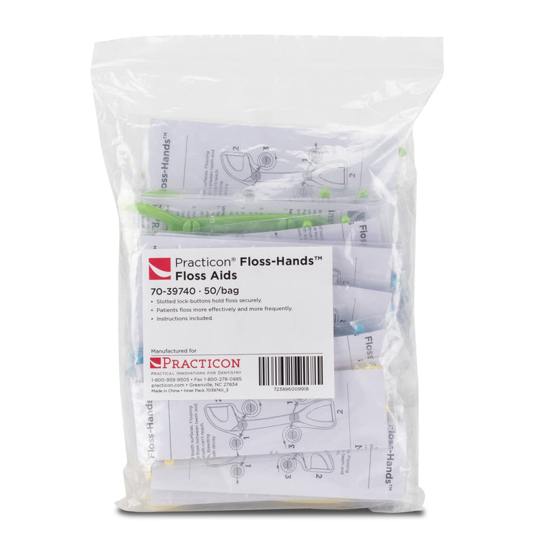 Practicon Floss-Hands, Reusable Dental Floss Holder, Two Angles at Once, Individually Packaged, Bulk Pack of 50