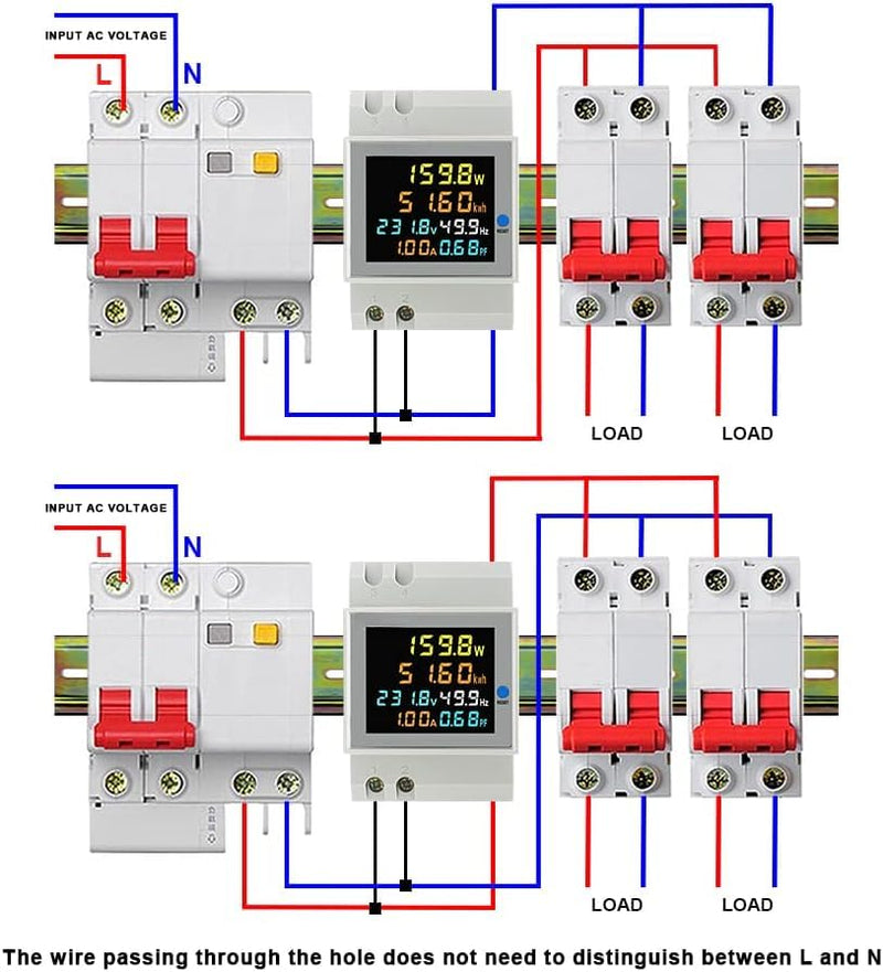 Single Phase Energy Meter Din Rail Electricity Usage Monitor AC 40-300V 100A Voltmeter Ammeter Watt Kwh Frequency Power Meter Built-in CT 110V (D52-2066-WIFI Built-in-CT) D52-2066 Built-in-CT