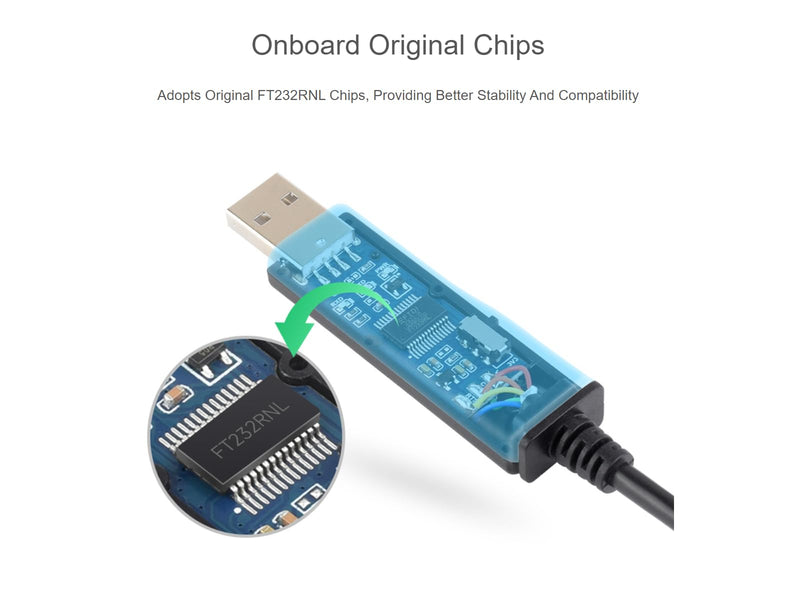 waveshare Industrial USB to TTL 6pin Serial Adapter Cable, USB to TTL (C) Converter Onboard FT232RNL Chip,Compatible with Win11/10/8.1/8/7,Mac, Linux, Android,3.3V/5V Voltage Level Switching