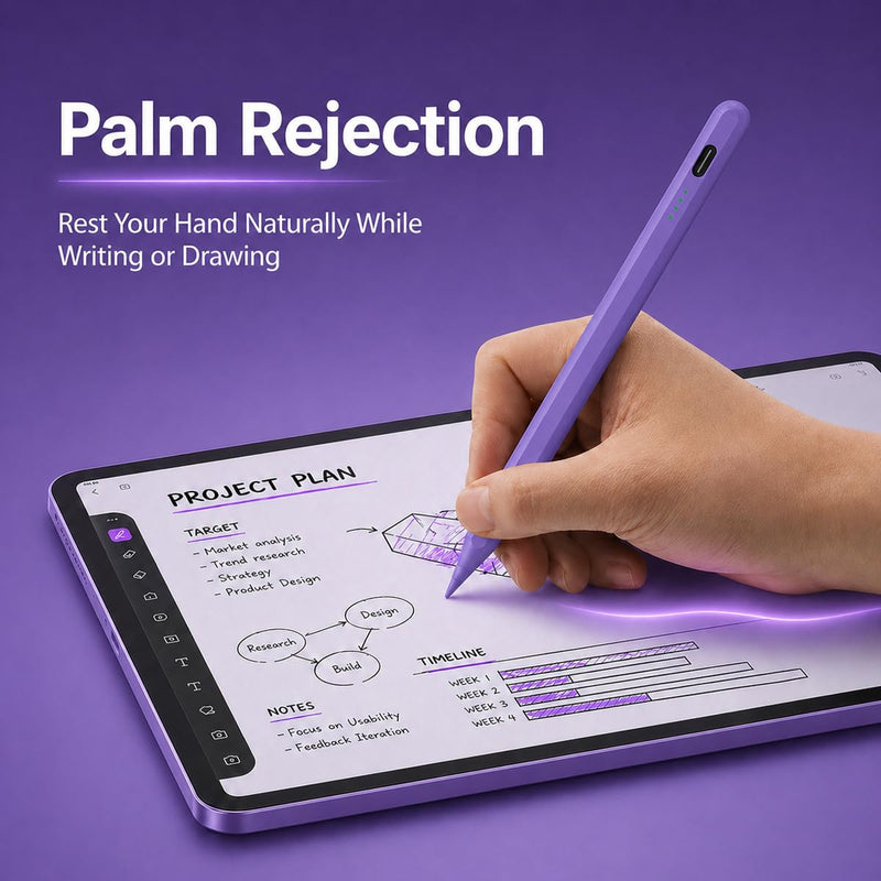 Stylus Pen for iPad(2018-2026)-10 Min Fast Charge,Auto Sleep,Tilt Sensitivity,Palm Rejection,Active Pencil for iPad 11/10/9/8/7/6th Gen,Pro 13"/12.9"/11",Air 6/5/4/3,Mini 7/6/5th (Purple) Purple