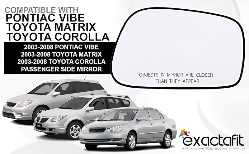 Passenger Side Mirror Glass For 2003 2004 2005 2006 2007 2008 Toyota Corolla Matrix, Pontiac Vibe Right Door Mirrors With Backing Plate 8790801080 Non-Heated