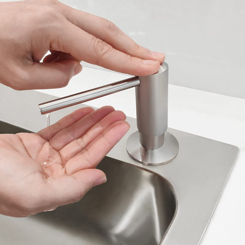 Brushed Nickel Built in Soap Dispenser for Kitchen Sink with 17 OZ PET Bottle Brass Pump Head Deck Mounted Dish Soap Dispenser Brushed Nickel