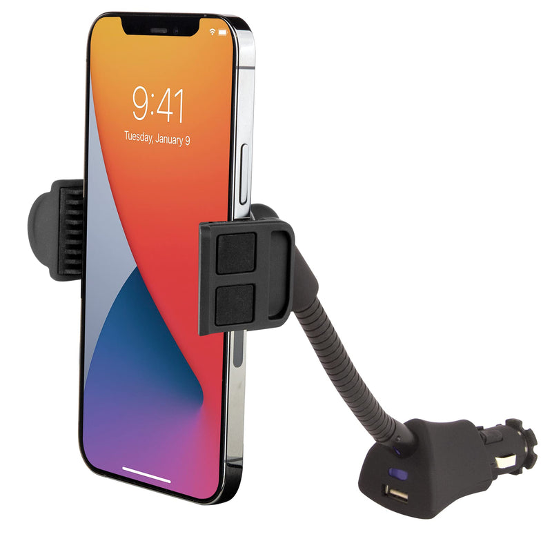 Scosche H12VFXM PowerMount Phone Mount for Car | 12V Charger for Vehicle's Power Port | 7.5 Watts | Flexible Mount Arm| Black (Pack of 4) 12V Charging Port 4 Pack