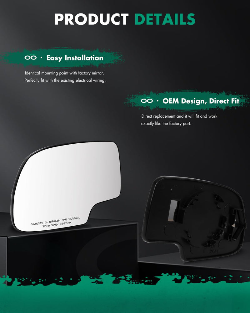 SCITOO Passenger Side Mirror Glass Fit for 1999-2003 For Chevy Silverado Pickup 2007 For Chevy Silverado Pickup 2000 For Chevy Suburban 2001-2006 For GMC Yukon XL with Backing Plate GM1325105 12477844 Right
