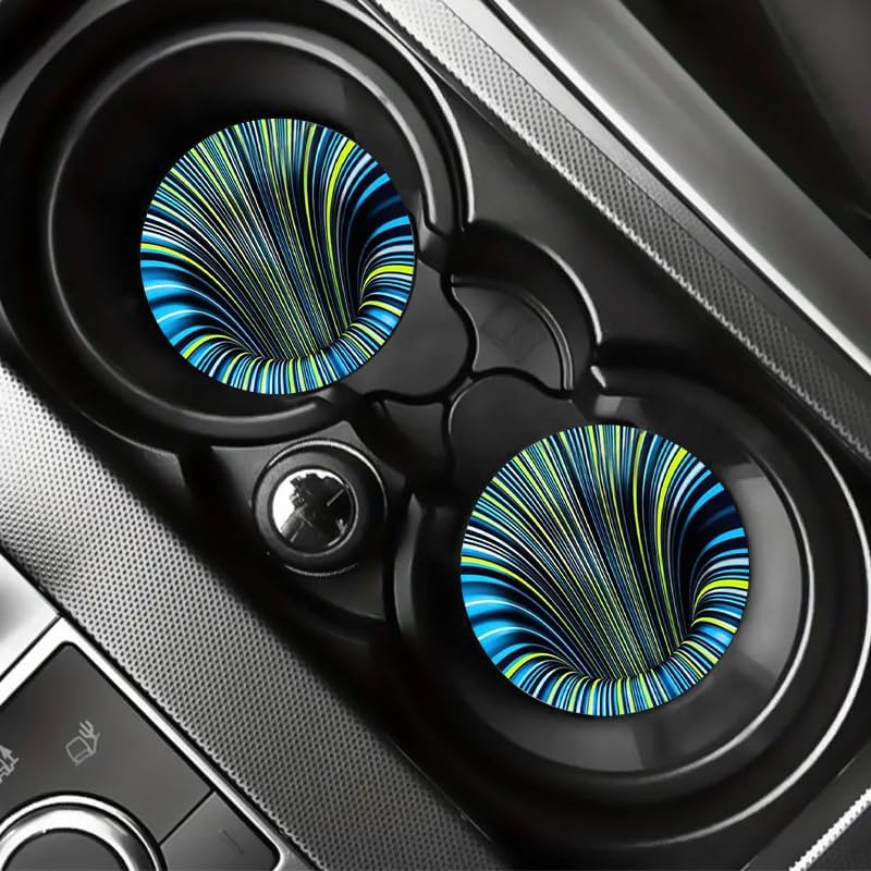 2pcs Swirl Car Coasters Cup Blue & GreenHolder Durable 2.75-in Non-Slip - | 2-piece set; 2.75 inch standard cup holder size; designed to protect cup holders from dust and spills; fits cars, trucks and Swirl Pattern