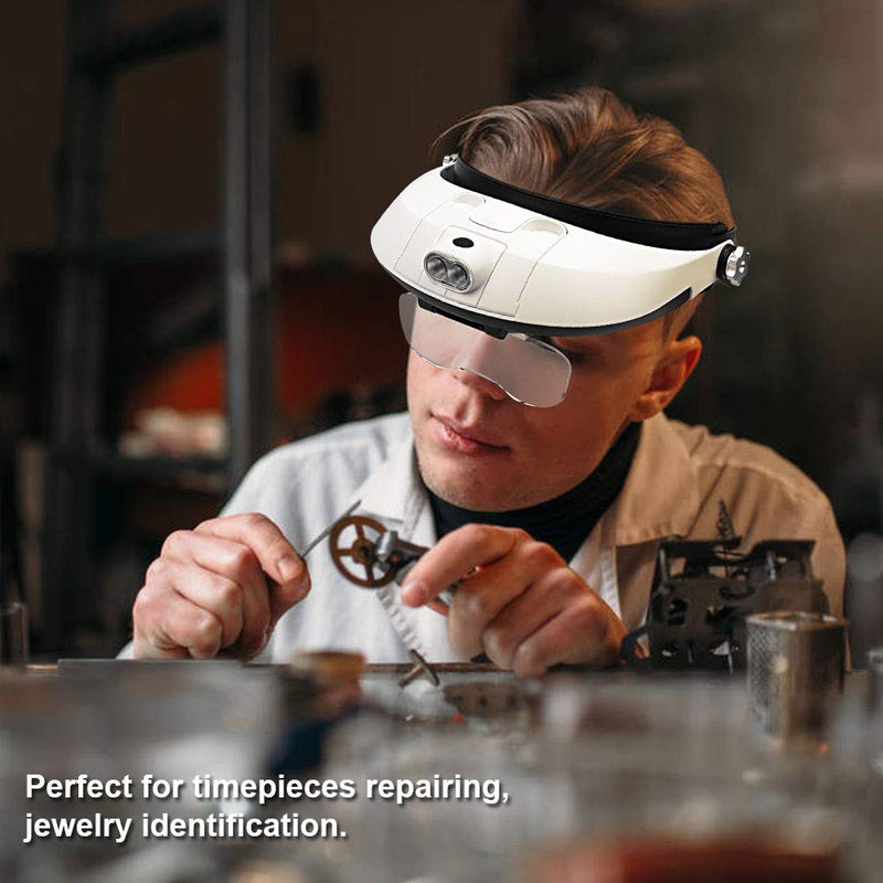 1X to 6X Headband Magnifier, Head Mount Magnifying Glass with LED Light for Close Work Jewelers Loupe Eyelash Extensions Watch Repair Reading