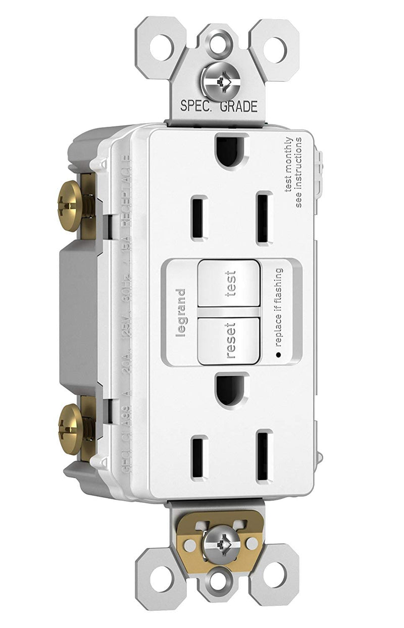 Legrand Radiant 15 Amp GFCI Self-Test Tamper Resistant Decorator Duplex Electrical Outlet, For Home Safety, 1597TRW3PKCC4, White, 3 Pack