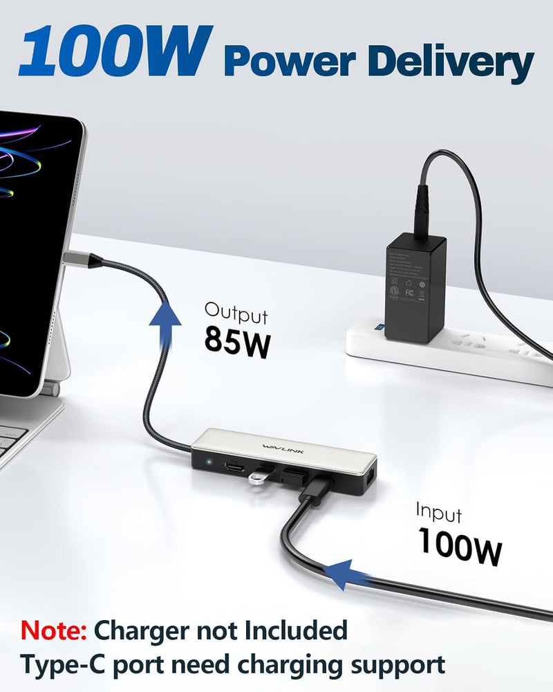 USB C Hub 2.5G Ethernet, WAVLINK 10Gbps USB C 3.2 Hub with 100W Power Delivery, 4K@120Hz HDMI 2.1, 3*USB3.2 Gen 2, 2.5G RJ45 Ports, Fit for MacBook Pro/Air iPad Dell HP Lenovo Asus Acer UHP3414-PRO