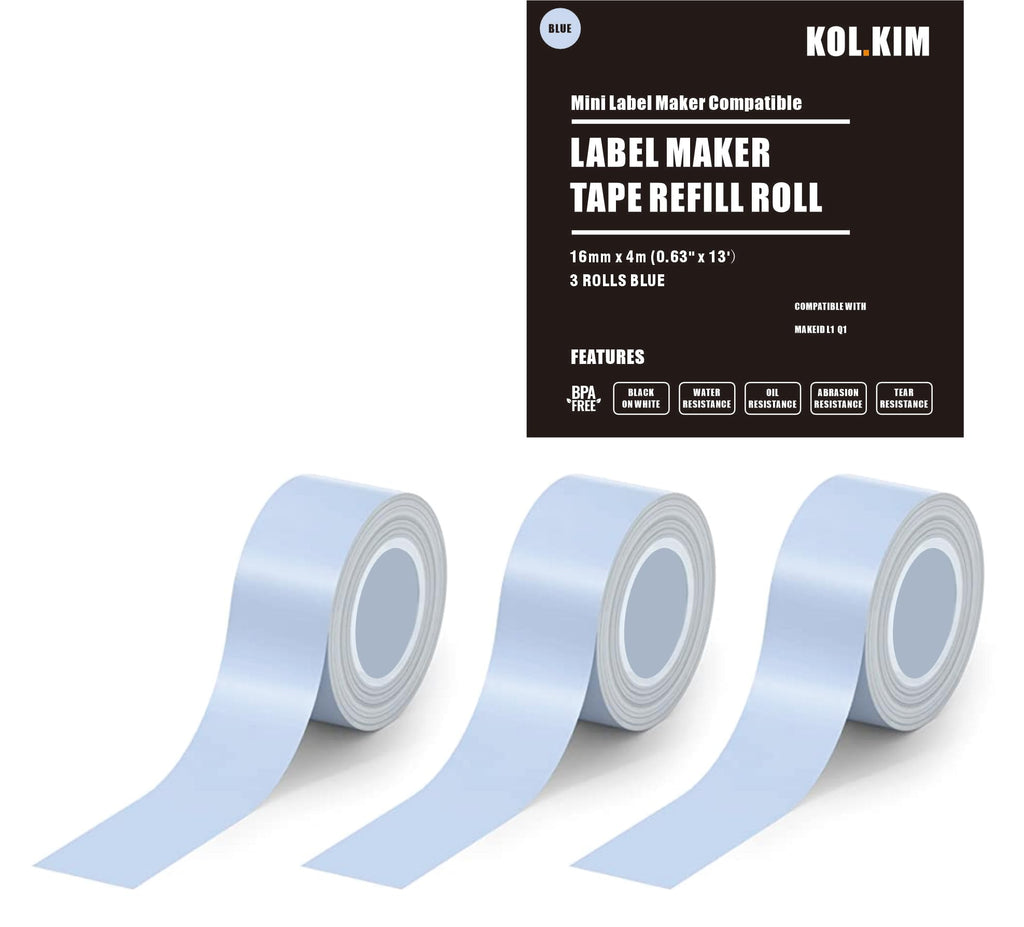 3 Rolls 0.63" x 13' Waterproof Laminated Label Tape for Make ID Label Tape Refill, for Makeid Label Tape Refill L1 label Tape MakeID Label Makers Makeid L1 Q1 Label Tape Refills 16mm x 4m Blue