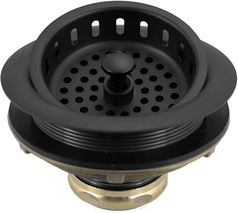 Westbrass A2165-62 4-1/4" OD Post Style Large Kitchen Basket Strainer with Waste Disposal Flange and Stopper Drain Set, Matte Black