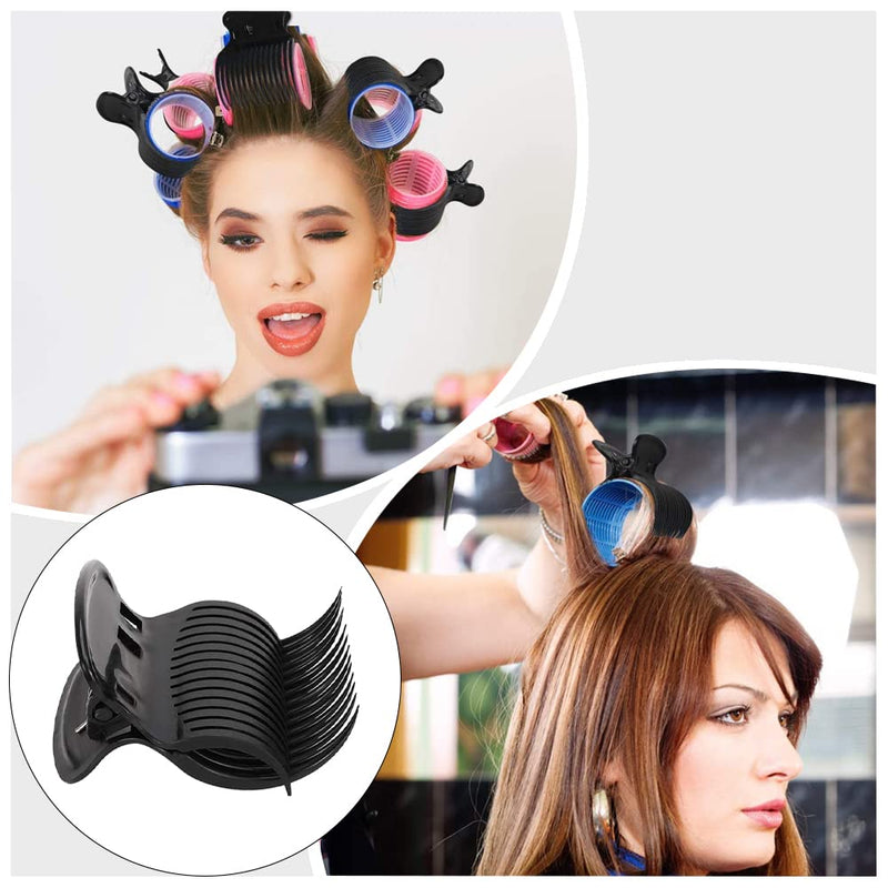 12 Pcs Hot Roller Clips Plastic Hair Curler Claw Clips Hair Section Stylings for Women Girls (Black)