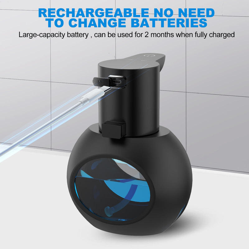 Automatic Foaming Soap Dispenser 15oz/420ml Foaming Hand Sanitizer Touchless Wall Mount with 4levels Adjustable Free Touch Electric Soap Dispenser Rechargeable with Sensor for Kitchen Bathroom Black 1