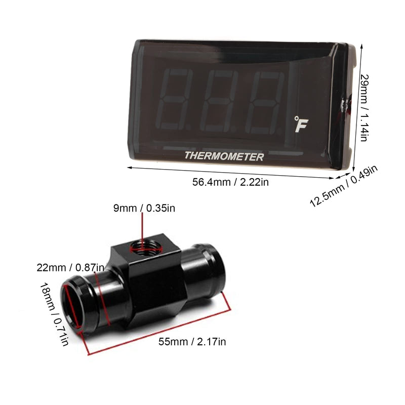 Water Temperature Meter, Motorcycle Water Temperature Gauge, DC12V Digital Thermometer Instrument for Motorcycles, Ultra Thin LCD Display with Backlight and Temp Sensor Adapter Blue