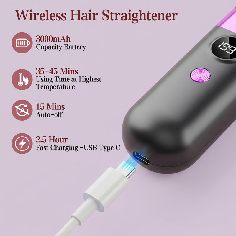 Go Brush Pro UK Cordless Hair Straightener Brush, Black | Rechargeable Ceramic Styling / 4 Heat Modes / LED Display / Portable for Travel & Daily Touch-Ups