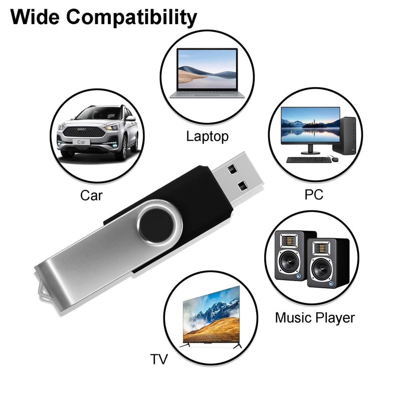 Swivel Design 8GB USB Flash Drive, Portable USB 2.0 Thumb Drive Memory Stick, Data Storage Flashdrive for Students, Travel, and Office, Home Use (Black, 8 GB)