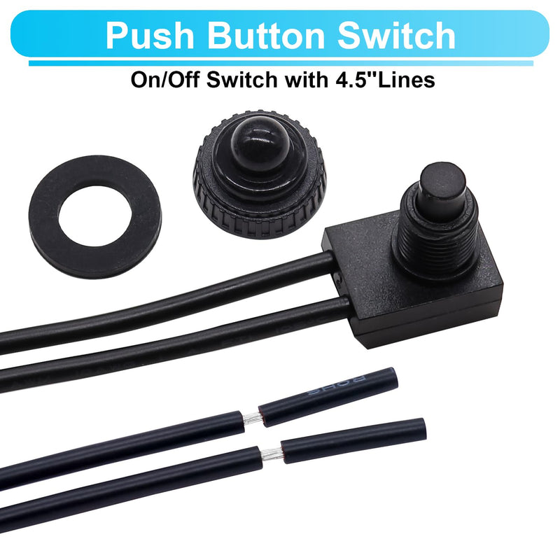 TWTADE 2PCS Waterproof RV Push Button Switch 12V ON/Off SPST Switch for Motorcycle/Auto Car Bathroom Fan with 4.5'' Lines KP-107 2 PCS