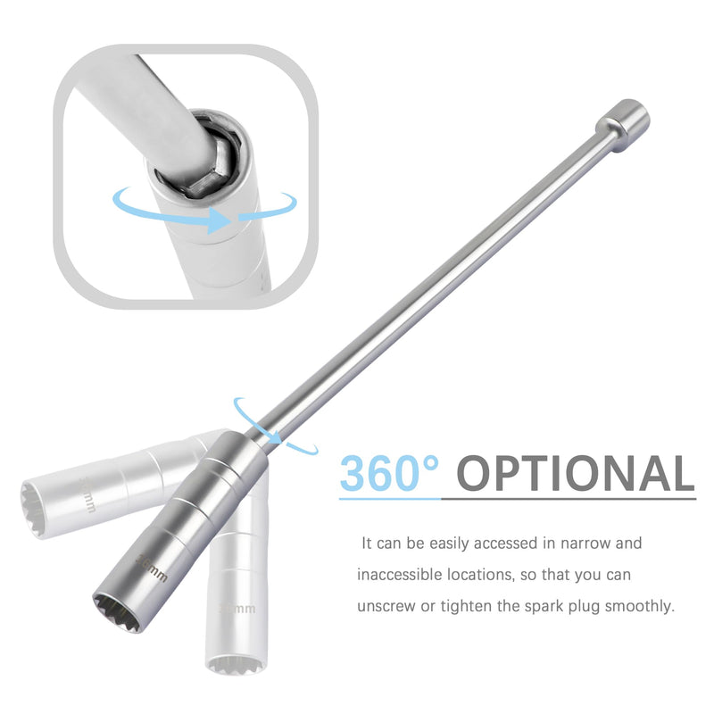 Steel Magnetic Spark Plug Socket Set - 14mm+16mm Extend, 12 Points, 3/8" Drive, Compatible with BMW, Nissan