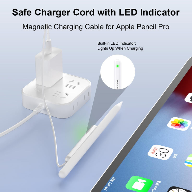 Magnetic Charging Cable Compatible with Apple Pencil Pro Fast Charging Dock | Portable Charge Accessory for Apple Pencil Pro with Smart LED Indicator 1FT USB-C Charger Cable Overcharge Protection