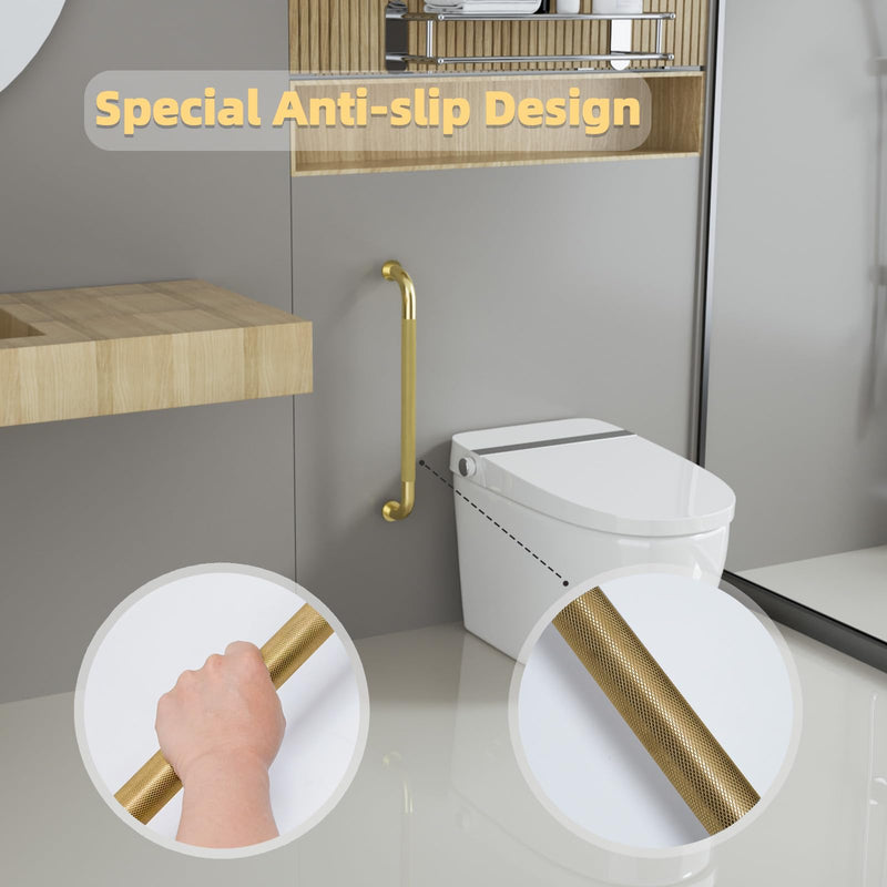 24 Inch Shower Grab Bar, Brushed Gold Bathroom Grab Bar Handle with Anti-Slip Knurled Grip, Stainless Steel Bath Balance Bar, 1.25" Diameter Bath Safety Bar Support for Seniors Elderly Pregnant 24 IN
