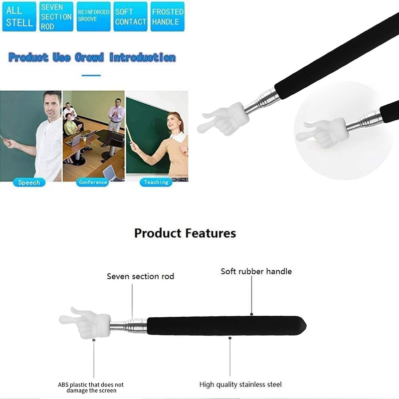 2Pcs Telescopic Teachers Pointer, Extendable Hand Pointer Finger Pointer Stick, Mini Retractable Classroom Pointer for Elementary School Kindergarten Teacher, Classroom Supplies