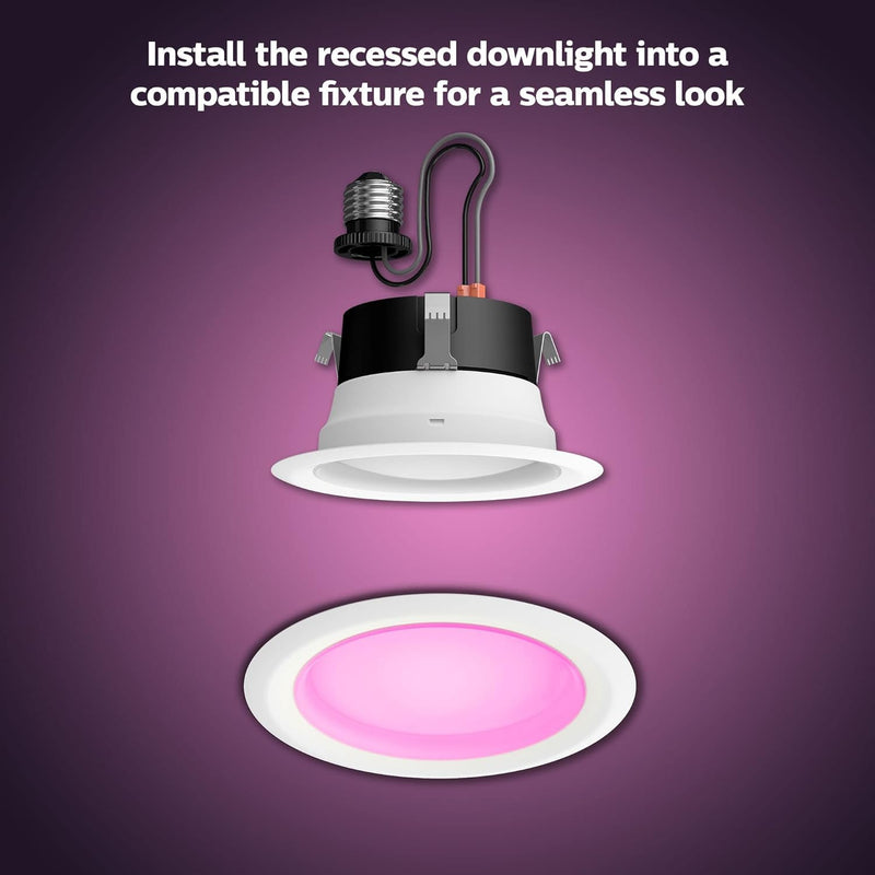 Philips Hue Smart Retrofit Recessed Lighting 4 inch - White and Color Ambiance Color-Changing Light - 850 Lumen - Control with Hue App - Compatible with Alexa, Google Assistant, Apple Homekit - 1 Pack