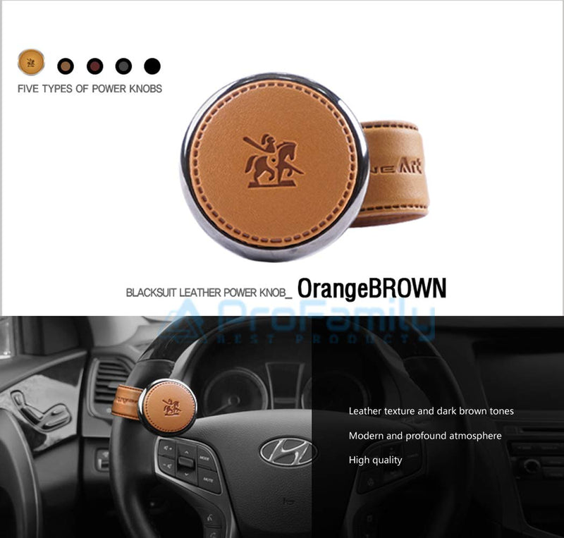 BLACKSUIT Leather Power Knob - Vehicle Handle Spinner Steering Wheel Knob (Orange Brown) Orange Brown