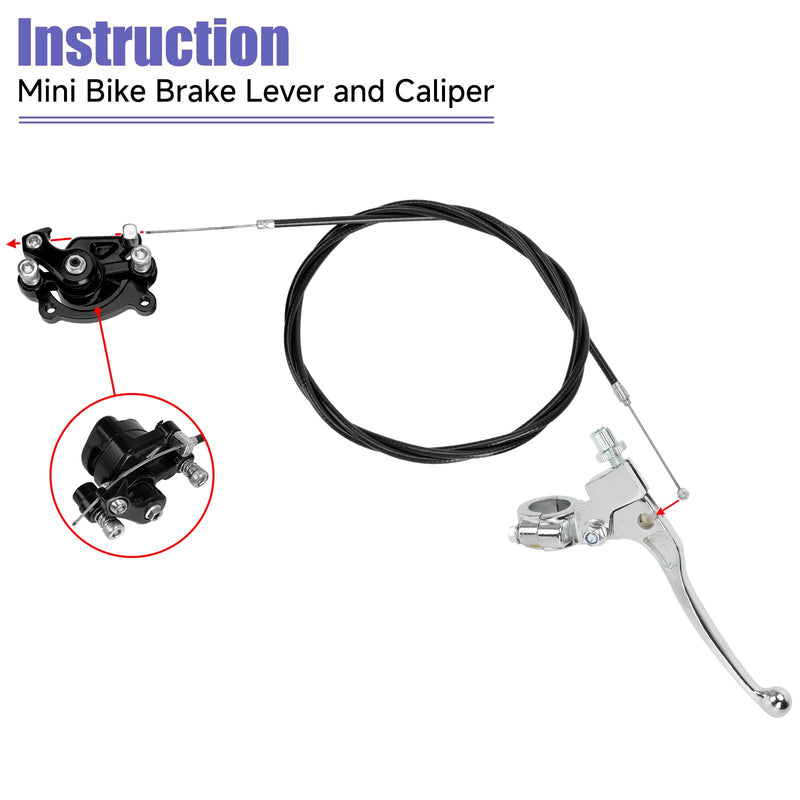 Mini Bike Brake Caliper Lever Kit Compatible with Monster Mega Moto MMB80 105cc Coleman CT100U CC100X Baja DB30 Motovox MBX10 MBX11 Predator 79cc 97cc100cc Engine Parts with 60" Brake Cable Black