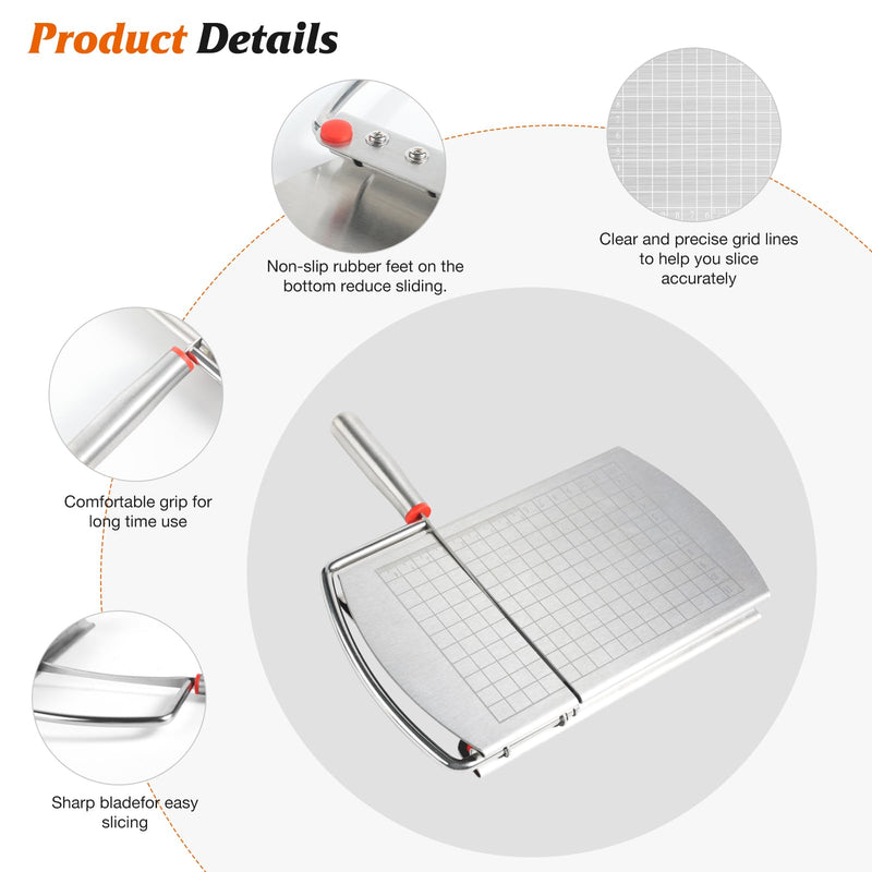 Cheese Slicer Cutter, Stainless Steel Cheese Cutter Board with Blade for Block Cheese, Vegetables, Butter, Sausages, Bread