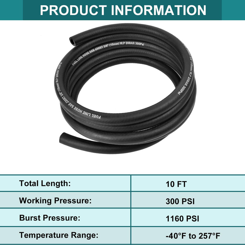 5/16 Inch ID Fuel Line Hose - 10FT Marine Grade Fuel Line with 10PCS Hose Clamps,300PSI High-Pressure Fuel Line for Automotive Fuel Systems Engines (5/16" ID-10Ft) 5/16" ID-10Ft