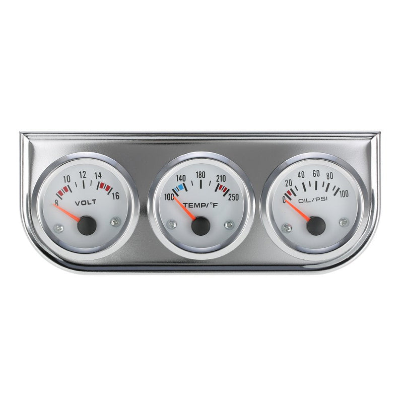 Shkalacar Triple Gauge kit Volt Meter Water Temp Temperature Gauge Oil Press Pressure Gauge Car Meter, 52MM Voltmeter Chrome 3 in 1 Gauge Kit Car Motorcycle Meter