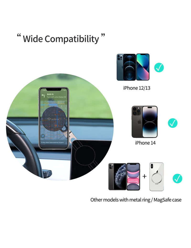 TPARTS Foldable Magnetic Car Cellphone Mount for Tesla Model 3/Y/X/S | Compatible with iPhone 12/13/14/15/16/17 and Other Series Phones with Metal Ring Mag safe Standard
