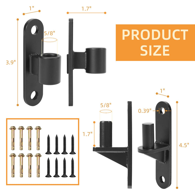 Wall Mount Gate Hinges, 2 Pairs Heavy Duty Fence Gate Hinges 5/8'' Pin Fence Post Hinge Set for Wooden or Concrete Fence Gate (Black, Screws Included) Black-2 Pairs