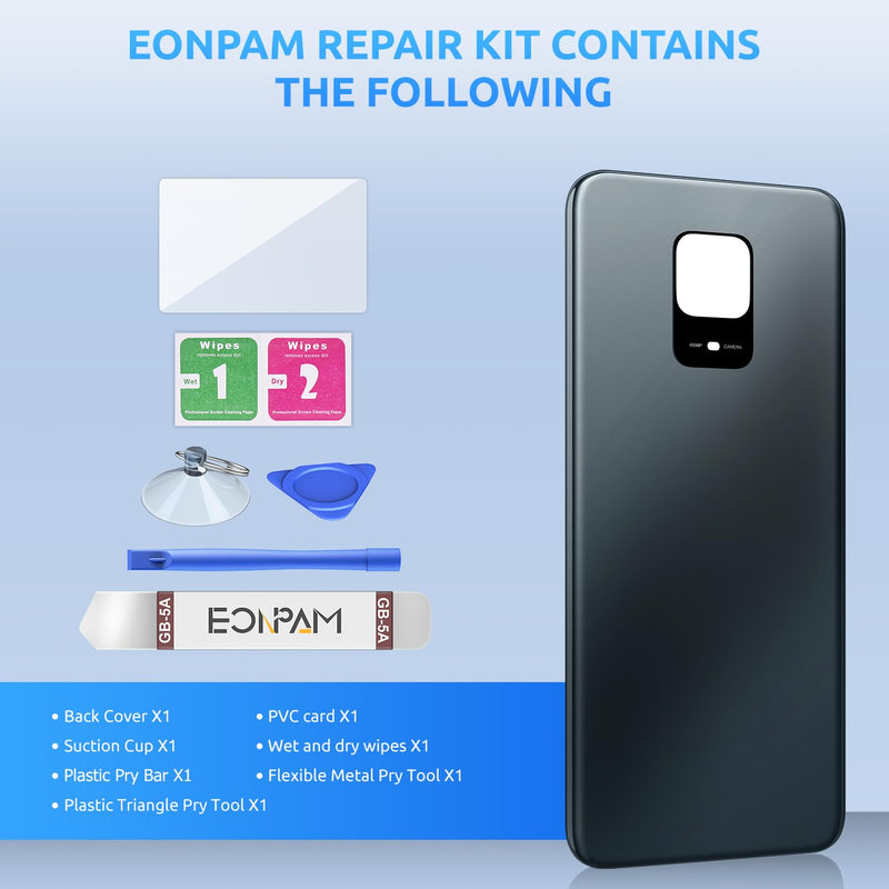 Back Glass Replacement for Xiaomi Redmi Note 9 Pro Back Cover Rear Housing Repair Tool Kit Genuine Rear Glass (White) White