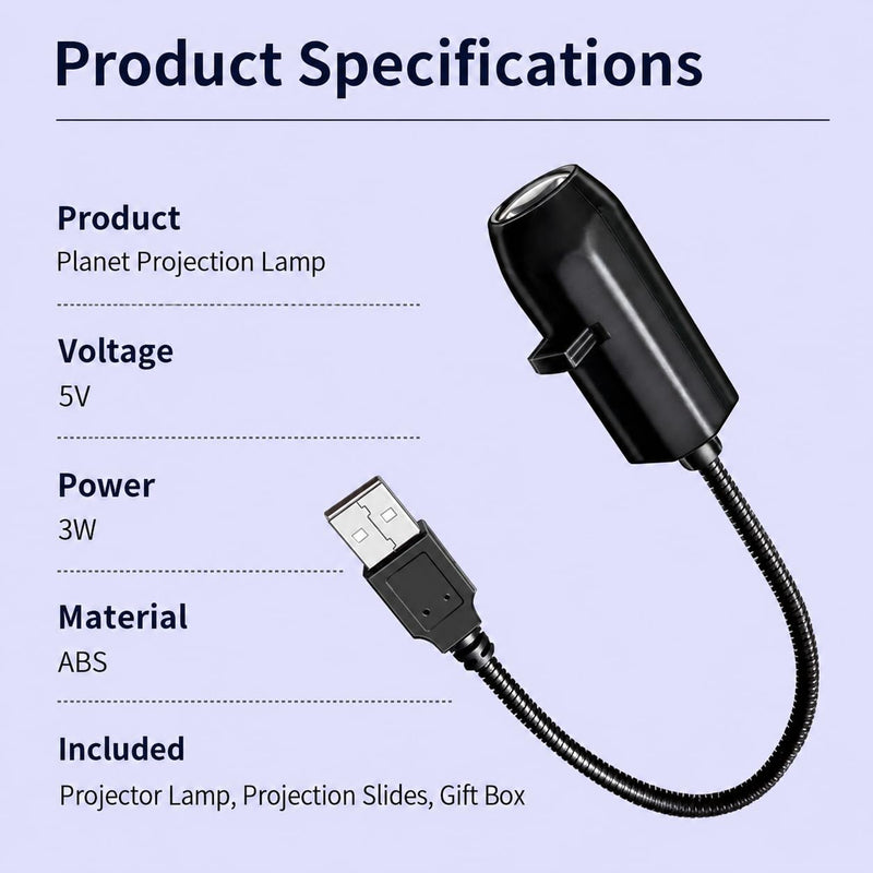 USB LED Moon Projection Light, 360 Rotating Adjustable Projector Lamp with Replaceable Pattern Head for Bedroom, Living Room, Party and Home Decor