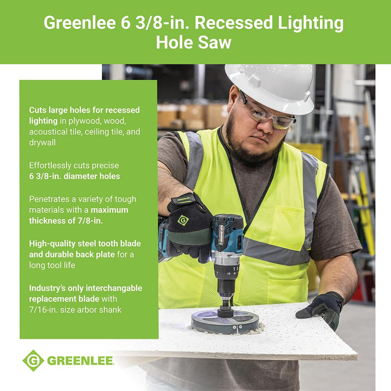 Greenlee 6-3/8" Heavy-Duty Steel Recessed Lighting Hole Saw, 6-3/8" Recessed Light Hole Saw for Wood, Ceiling, Drywall, Tile 6-3/8-Inch Diameter