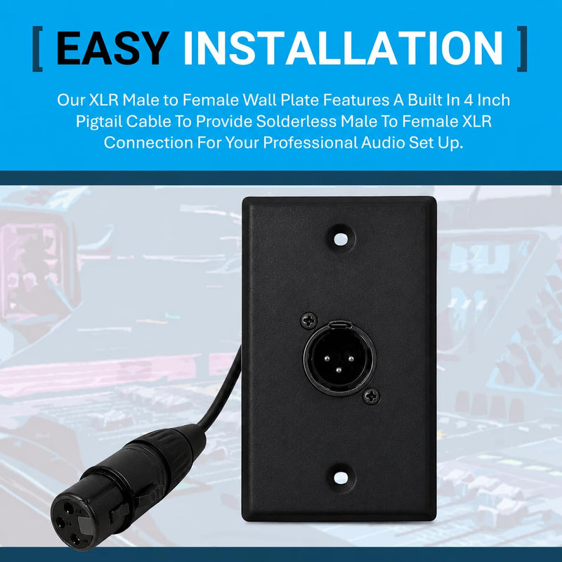 DIYTECH Black XLR Wall Plate, Solderless, No Solder, Audio Wall Plate, for Pro Audio Installation (Male to Female 1-Port)