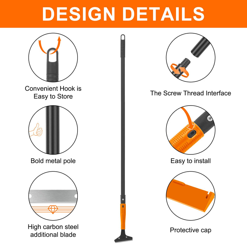 KeFanta Razor Blade Floor Scraper, 4" Wide Heavy Duty Scraper Tool with 45.7" Long Handle, 10PCS Extra Metal Blades, Paint Scrapers for Cleaning Wall Glass Tile Floor Paint Gum Glue Stains Linoleum