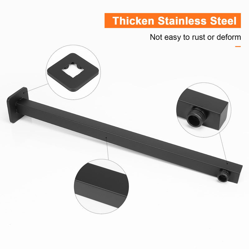 Shower Arm, Rain Shower Head Extension Extender, With Flange and Teflon Tape, Made of Thicken Stainless Steel for Bathroom Rainfall Shower (20 Inch, Matte Black) 20 Inch