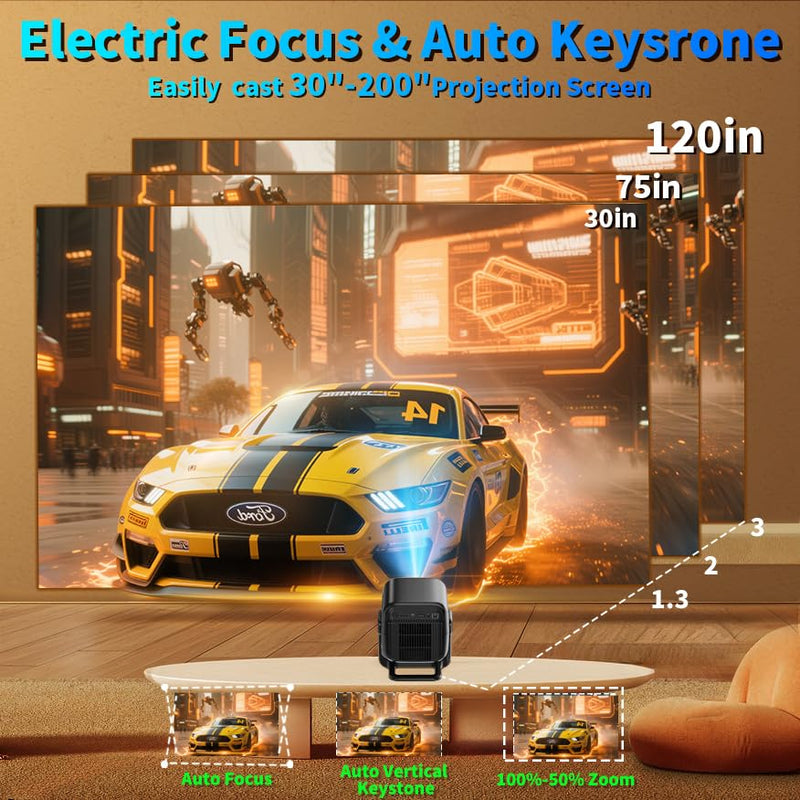 [Built-in App] Mini Projector 1080P FHD 4K Support Projector with Mouse Portable Projector with WiFi and Bluetooth 180° Adjustable Auto Keystone Portable Projector 4K Black