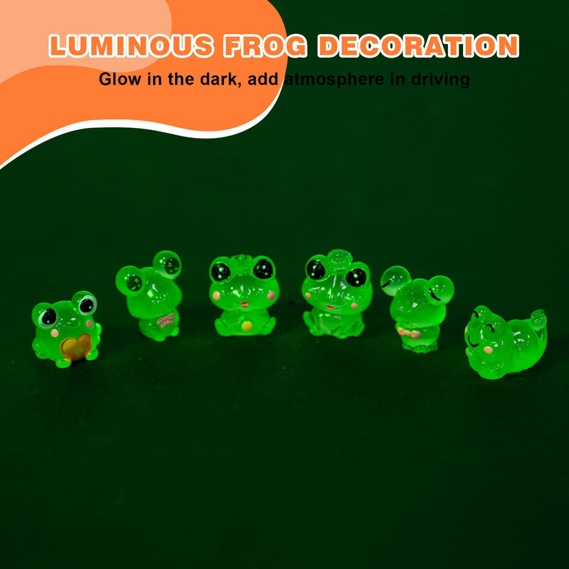 Luminous Frog Car Dashboard Decor, 6PCS Fun Frog Car Dash Decorations Rear View Mirror Ornament Interior Accessories Luminous Frog