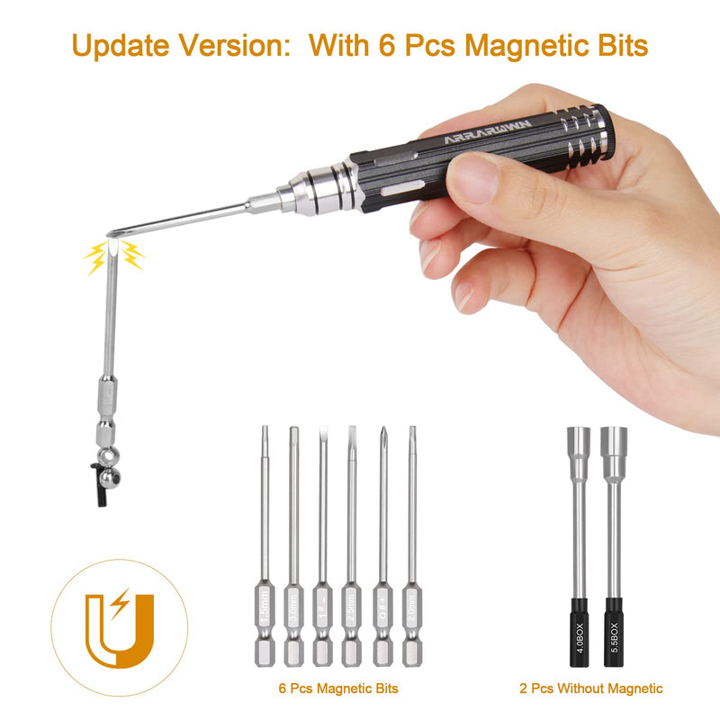 10 in 1 RC Model Repair Tools Kit with 1.5/2.0/2.5/3.0/4.0/5.5mm Hex Screwdrivers Wrench Phillips & Slotted Screwdriver, Metal Tray for RC Cars Helicopter Drone Boat Black With Red Tray