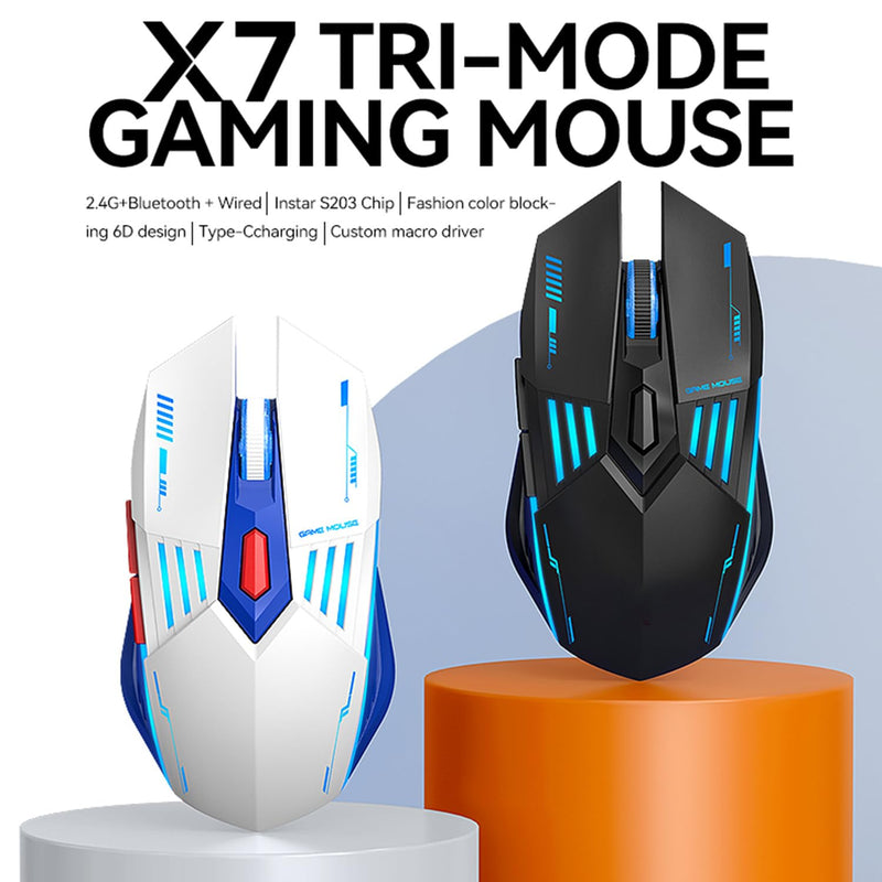 Wireless Gaming Mouse, Tri-Mode Bluetooth 5.1/2.4G/Wired Gaming Mouse, 12800 DPI RGB Computer Mouse with 7 Programmable Buttons, USB-C Rechargeable Ergonomic PC Gaming Mouse for Laptop Mac Windows
