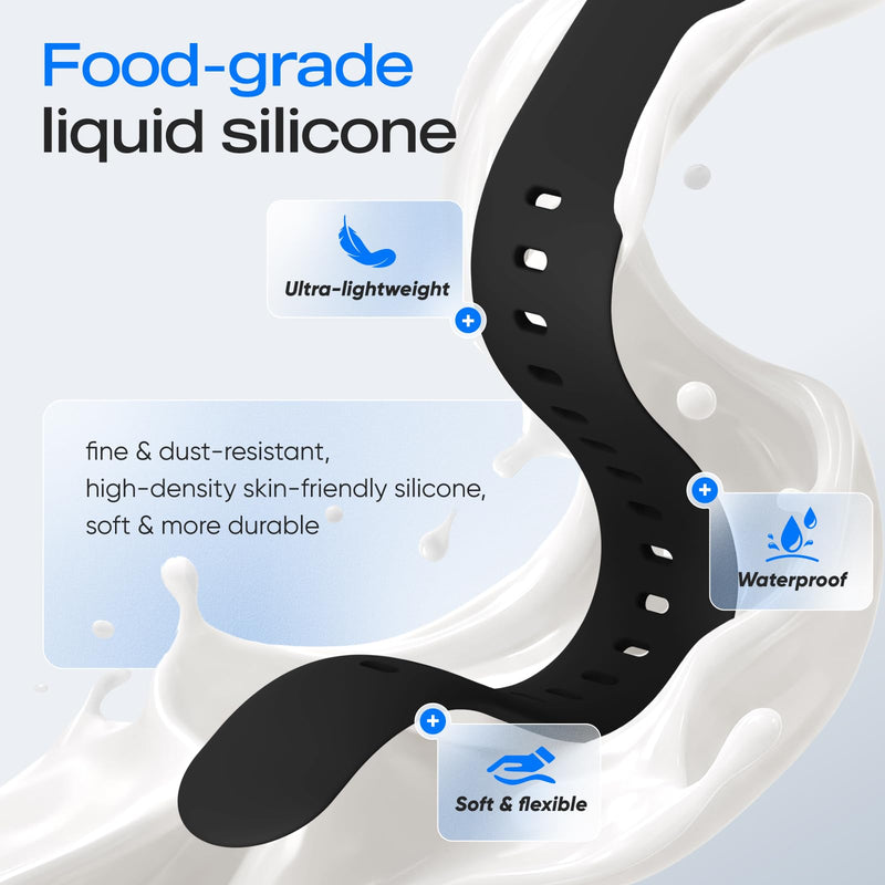 PFAS-Free Apple Watch Bands Compatible for iWatch 38mm-49mm | Series 1-11 SE Ultra 3 2 1 Soft Silicone Sport Band Waterproof Strap with Hidden Pin-and-Tuck Buckle for Swimming Gym Office Black 44mm/45mm/46mm/49mm