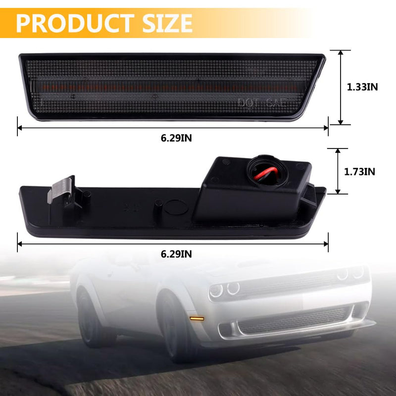 LED Side Marker Lights Front Bumper LED Sidemarker Amber For Dodge Challenger 2008-2014 Front Bumper Signal Reflectors Lamp Smoked Len,2PCS