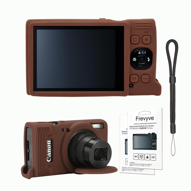 Camera Case for Canon PowerShot ELPH 360 HS/IXY 650 - Brown | Soft Silicone Protective Case, Lightweight, Anti-Scratch with Removable Lens Cover, 2 Screen Protector, 1 Wrist Strap