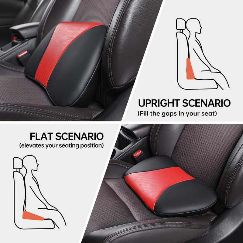 1p Memory Foam Lumbar Support Pillow for car Lower Back Pain Relief - Back Cushion for Driving, Chair Support for Car-Office Chair（Black&Red） Black&red