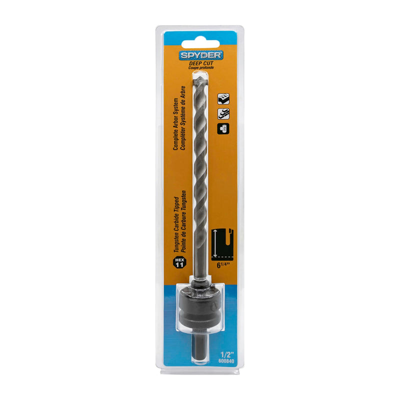 Spyder TCT Arbor for Deep Cut Hole Saws, 6-1/4-inch Cutting Length, for Wood, Concrete Block, Brick, PVC, Cement Fiberboard, Ceramic Wall Tile 6-1/4 inch