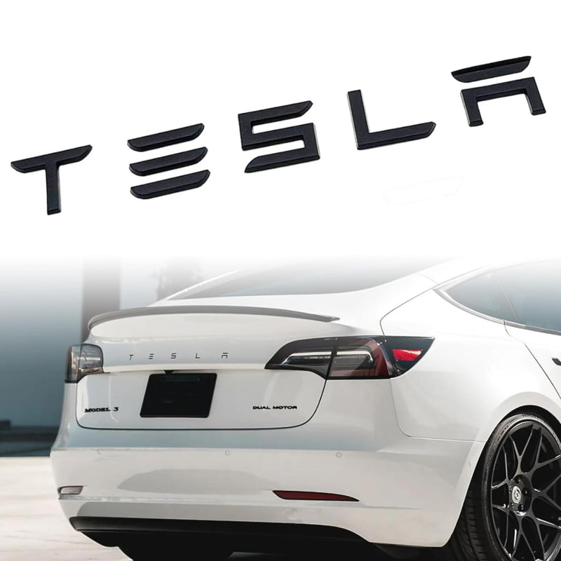 Metal Tesla Letters Emblem Trunk Logo Decal Tailgate Rear 3m Adhesive Compatible with Tesla Model 3 Y Highland Juniper Matte Black (Tesla Letters)