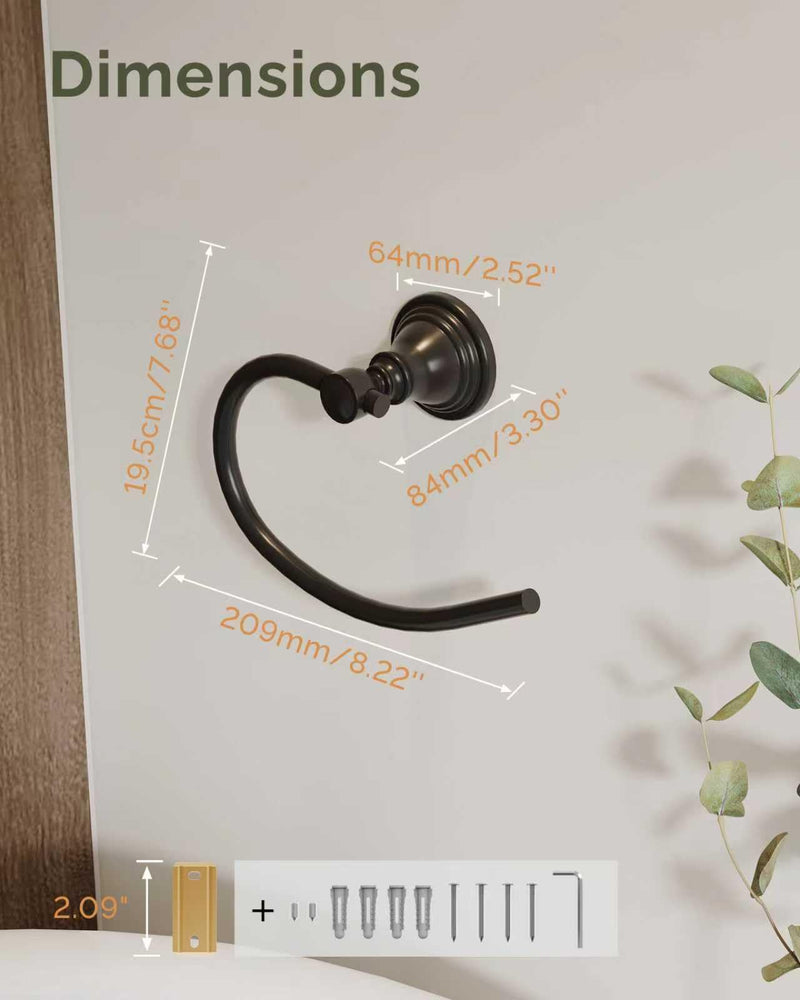 Towel Ring 2 Pack, Stainless Steel Hand Towel Holder for Bathroom Wall Mount, Heavy Duty Towel Hanger for Kitchen, Bath, RV (Matte Black) Matte Black